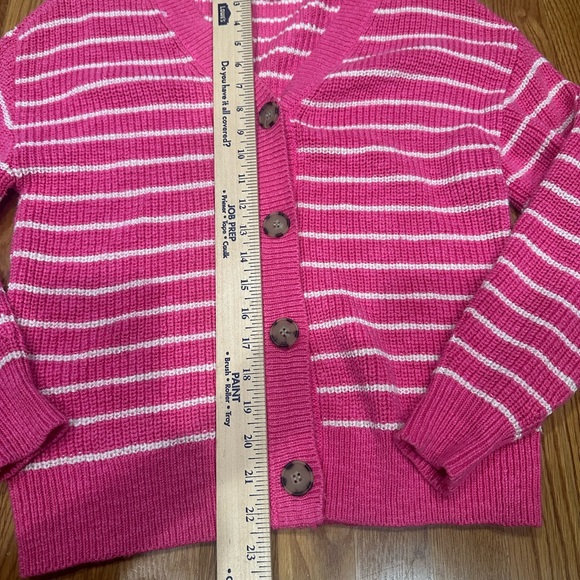 LOFT Vibrant Pink and White Striped Cardigan Small - Picture 2 of 9